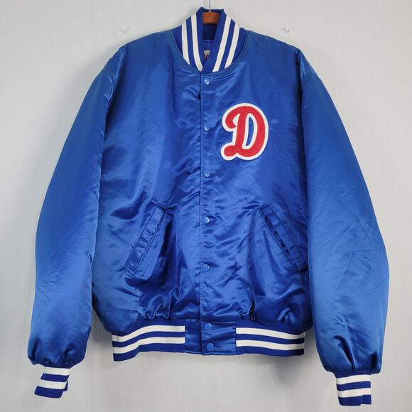 Vintage Birdie Richard A Leslie Satin Jacket size L blue white initial D 90s USA - Picture 1 of 9